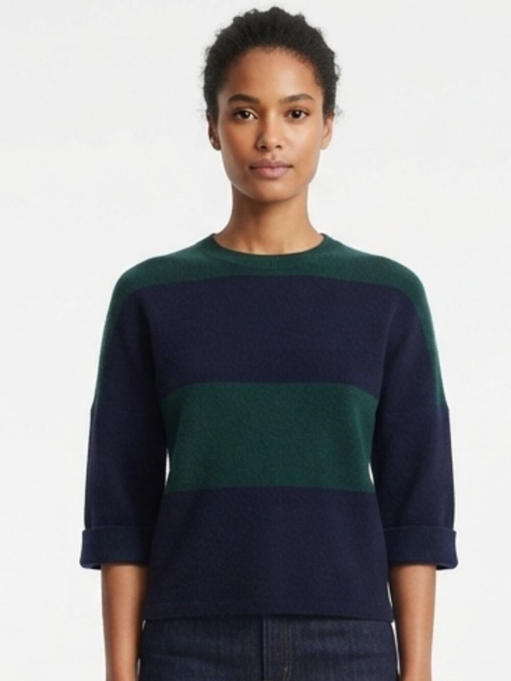 Derek Lam Cashmere Blend Striped Crop Sleeve Sweater- Sz. Sm